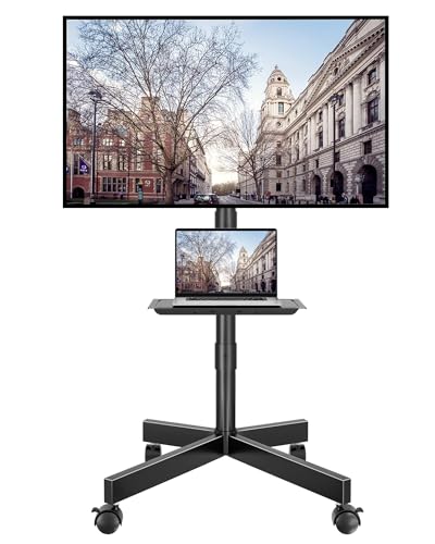 Minimalist BONTEC Rolling TV Stand with Tilt, Mobile